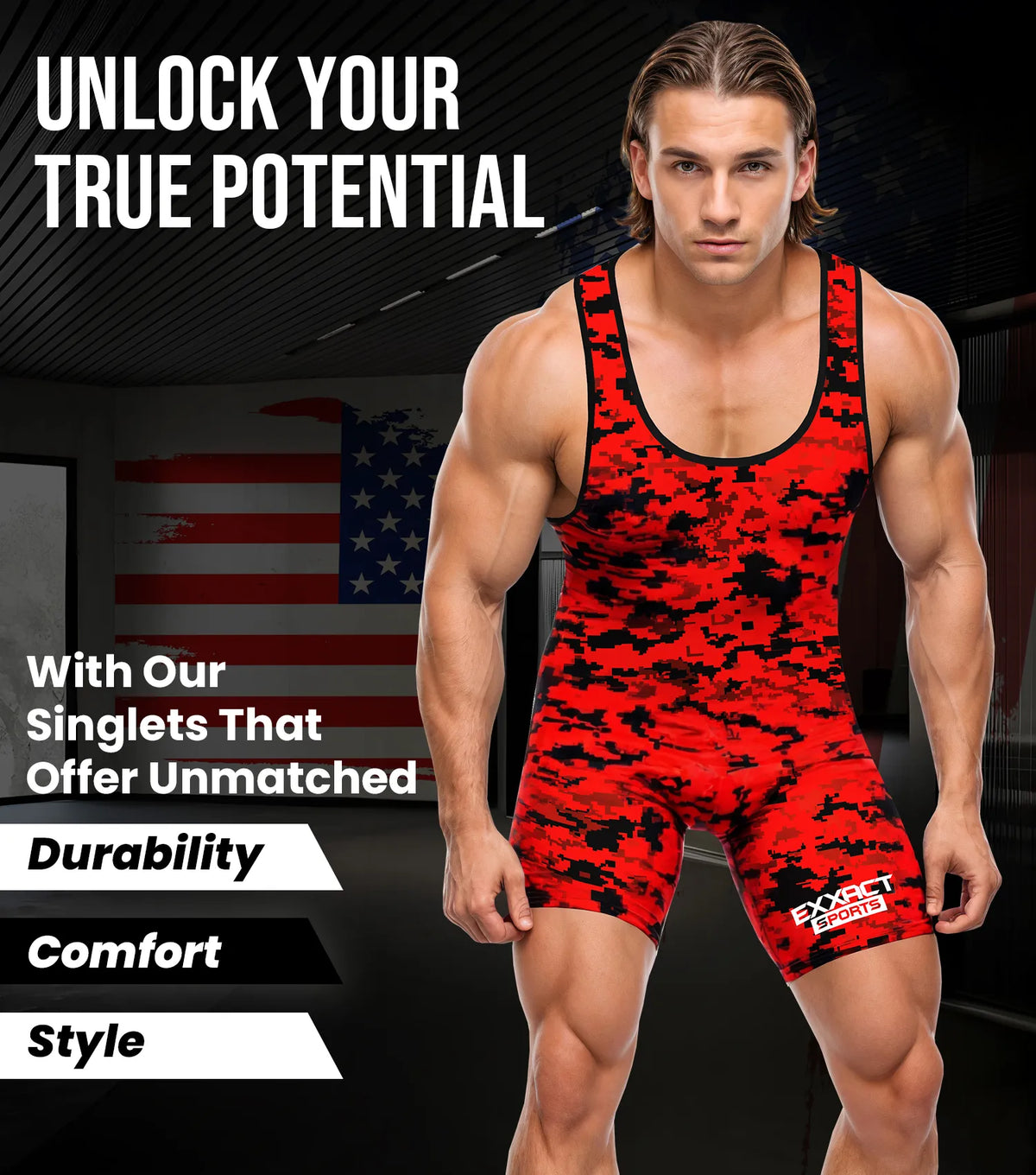 Men’s Camouflage Wrestling Singlets (red Camo)