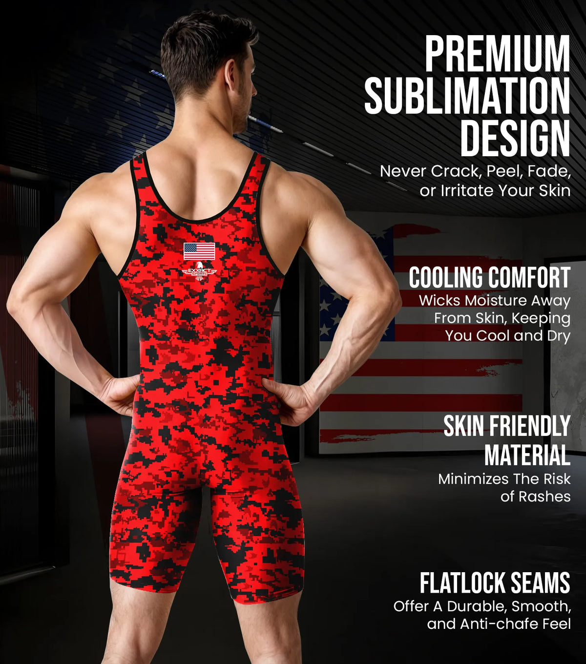 Men’s Camouflage Wrestling Singlets (red Camo)