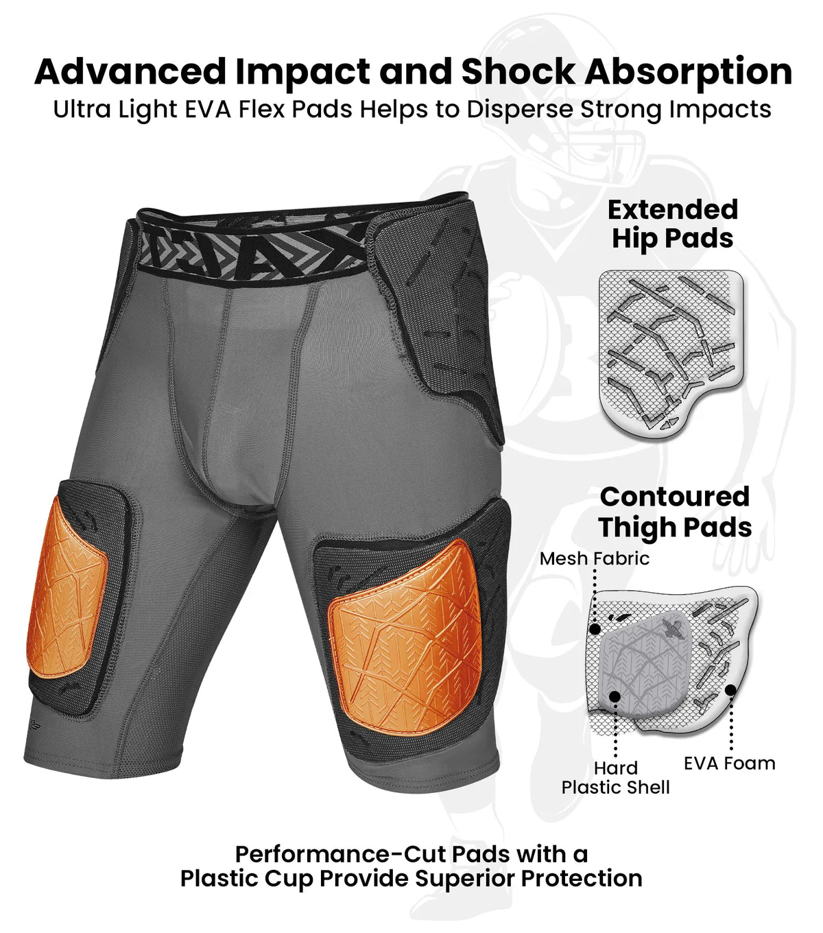 Men’s Gladiator 5-pad Football Girdle with Cup Pocket (gray Bronze)
