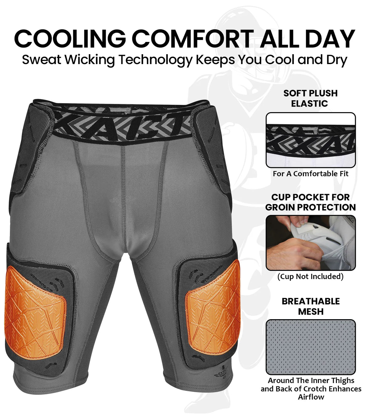 Men’s Gladiator 5-pad Football Girdle with Cup Pocket (gray Bronze)