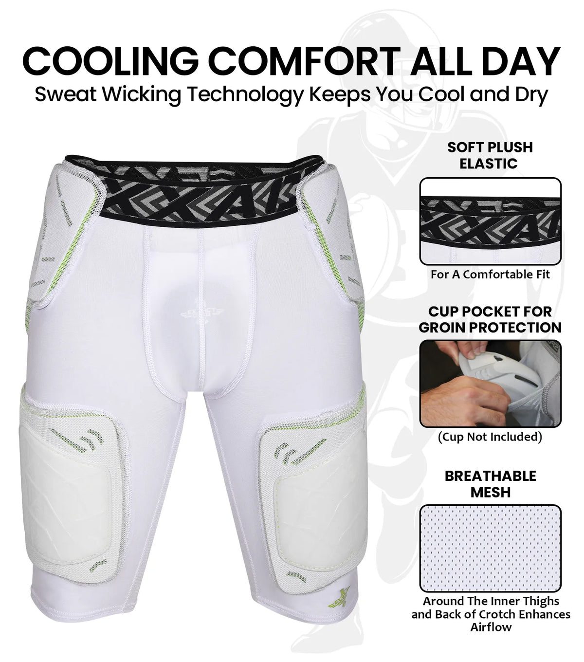 Men’s Gladiator 5-pad Football Girdle with Cup Pocket (white)