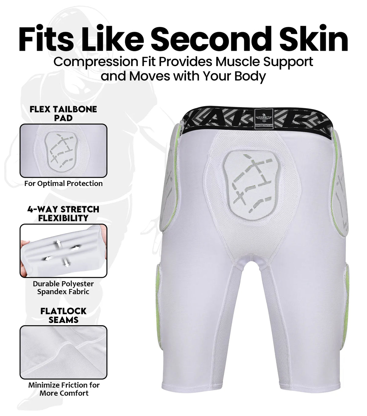 Men’s Gladiator 5-pad Football Girdle with Cup Pocket (white)