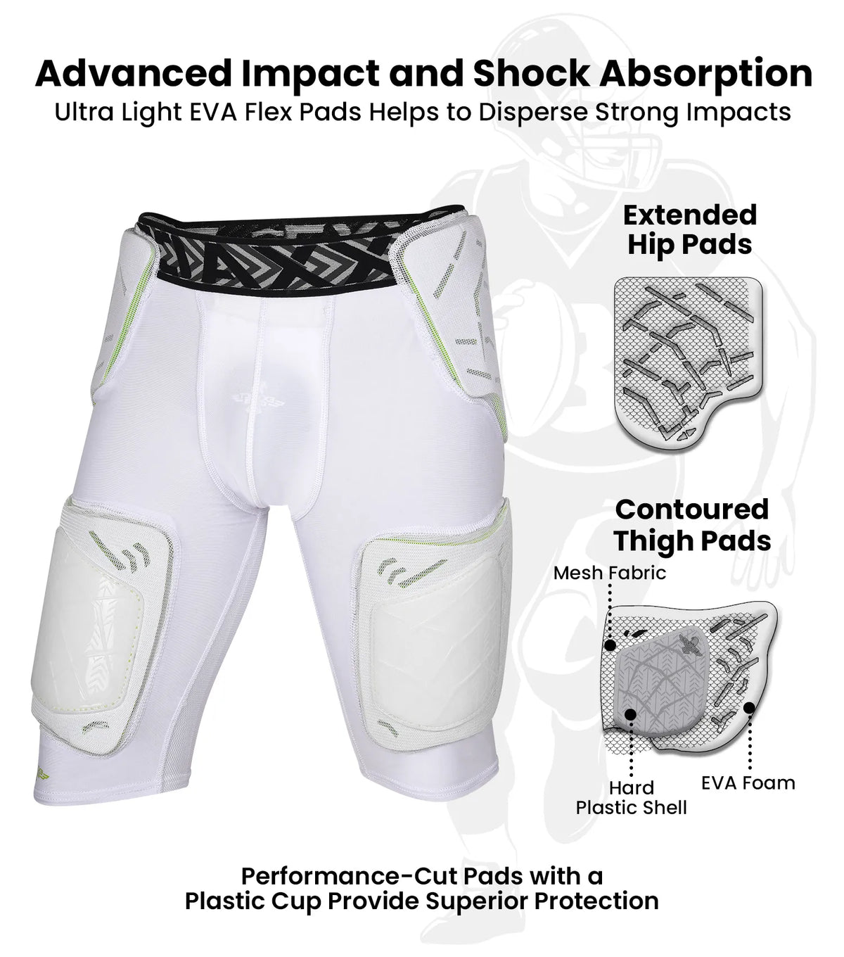 Men’s Gladiator 5-pad Football Girdle with Cup Pocket (white)