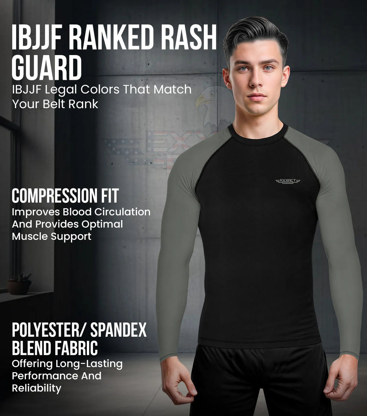 Men’s Gray Bjj Rash Guard Long Sleeve
