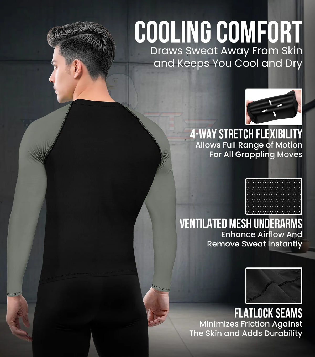 Men’s Gray Bjj Rash Guard Long Sleeve