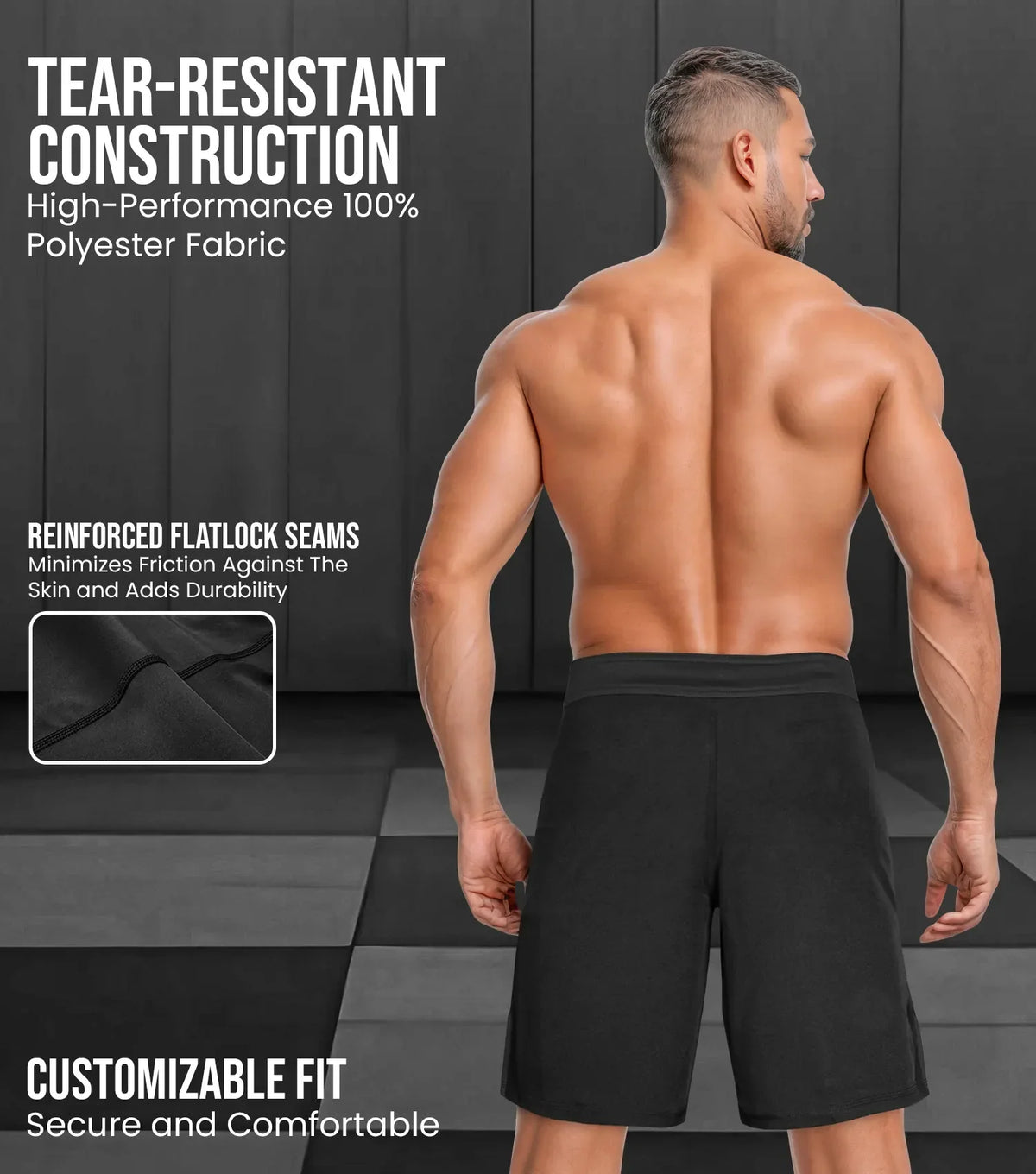 Men’s Mma Shorts Ibjjf Ranked no Gi Bjj Jiu Jitsu for Grappling Boxing Cross Training (black)