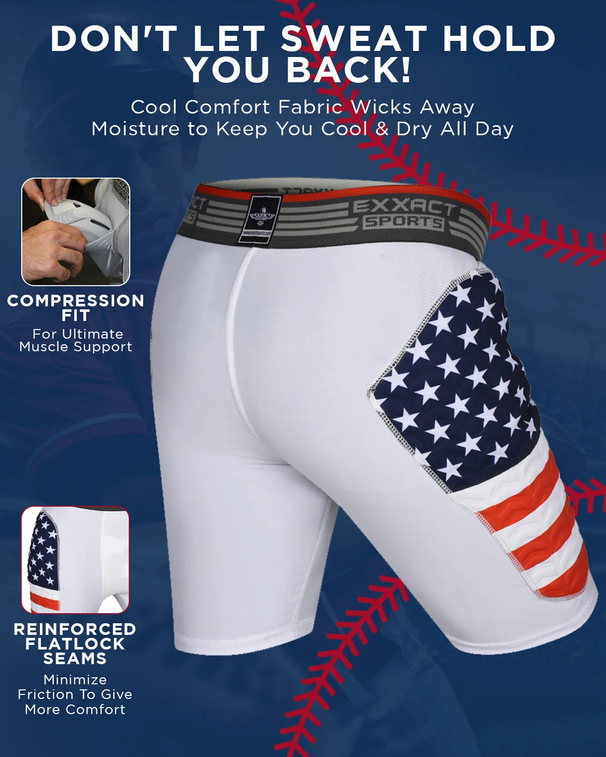 Men’s Padded Compression Sliding Shorts with Soft Athletic Cup (patriot)