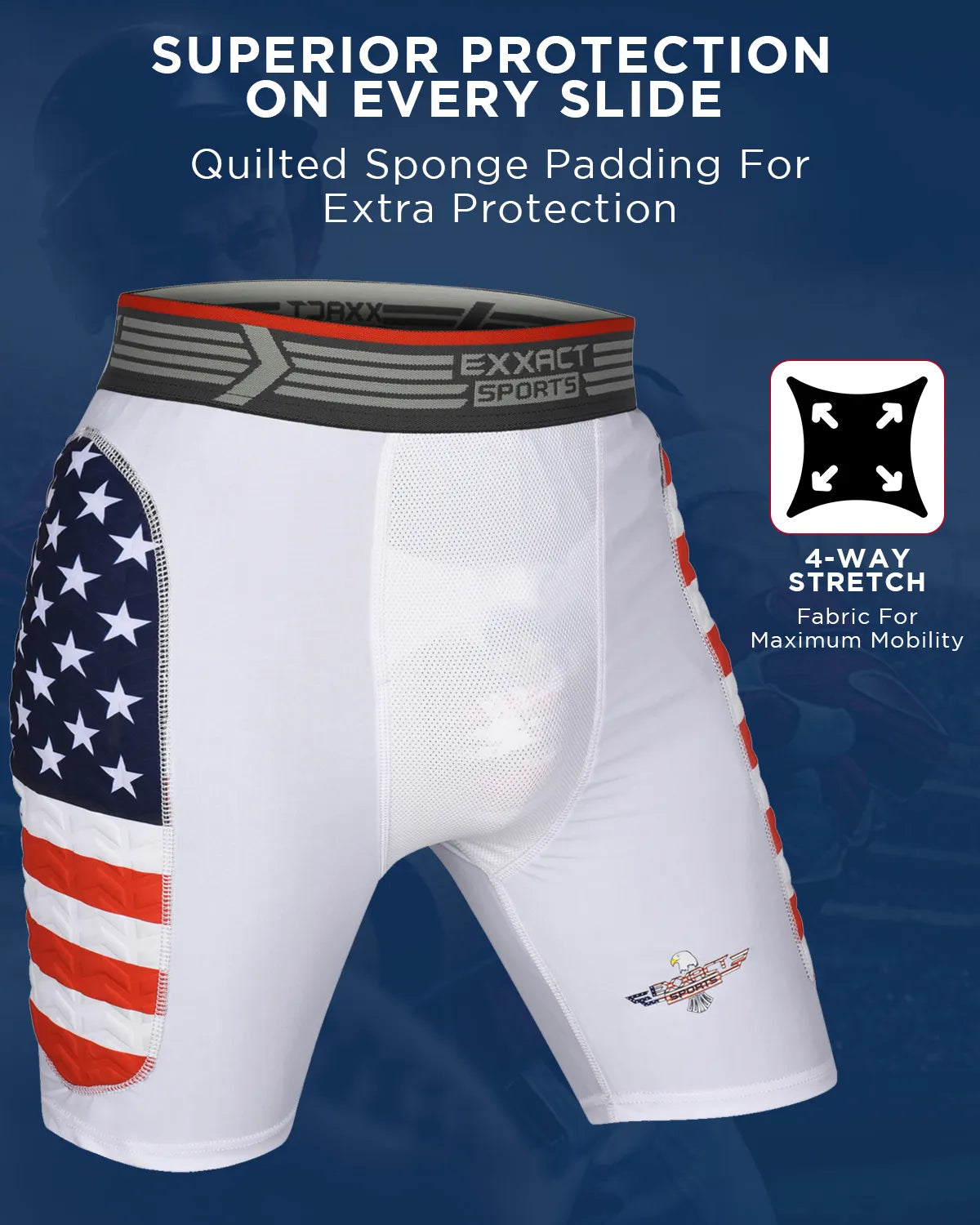 Men’s Padded Compression Sliding Shorts with Soft Athletic Cup (patriot)