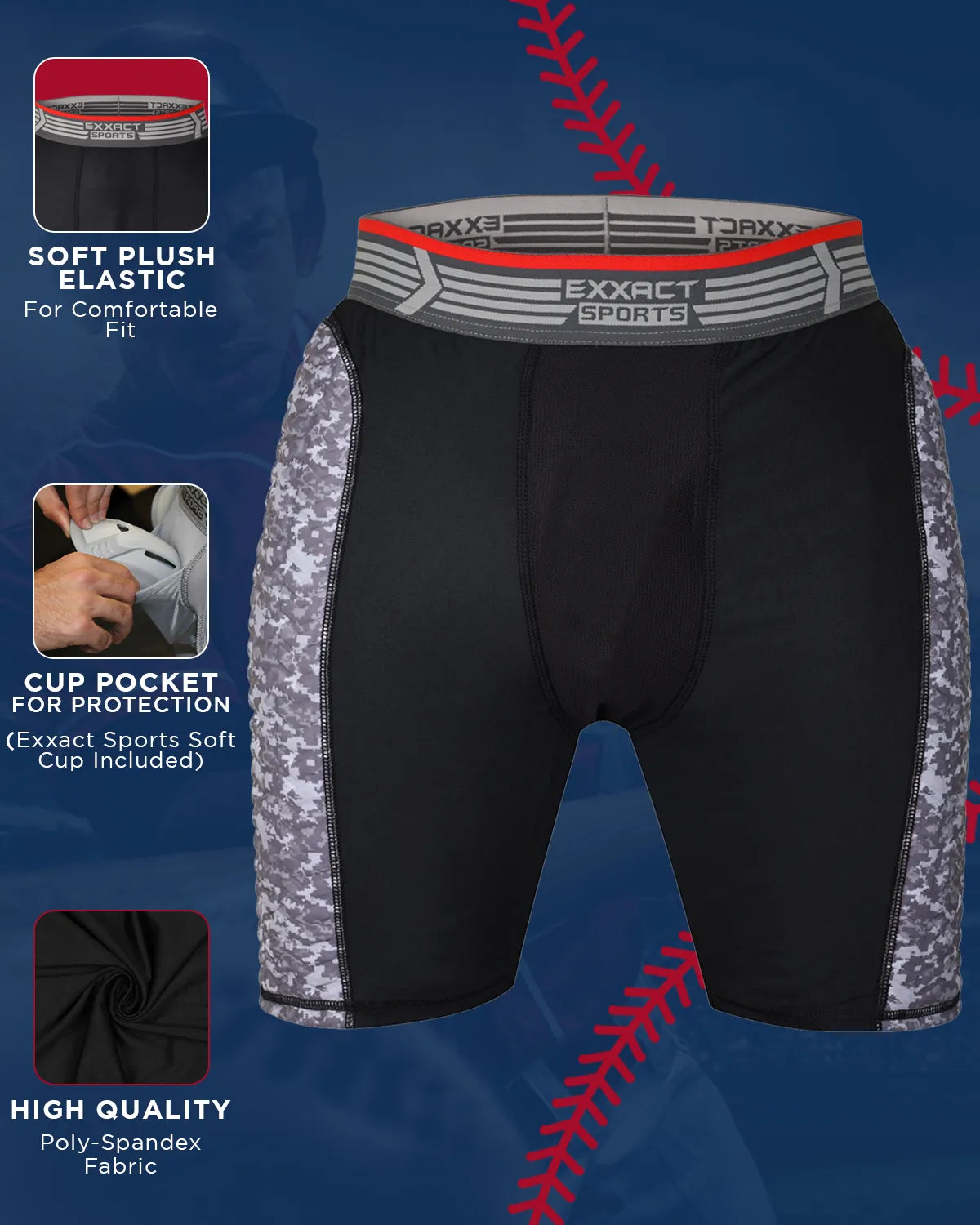 Men’s Padded Compression Sliding Shorts with Soft Athletic Cup (black/gray)