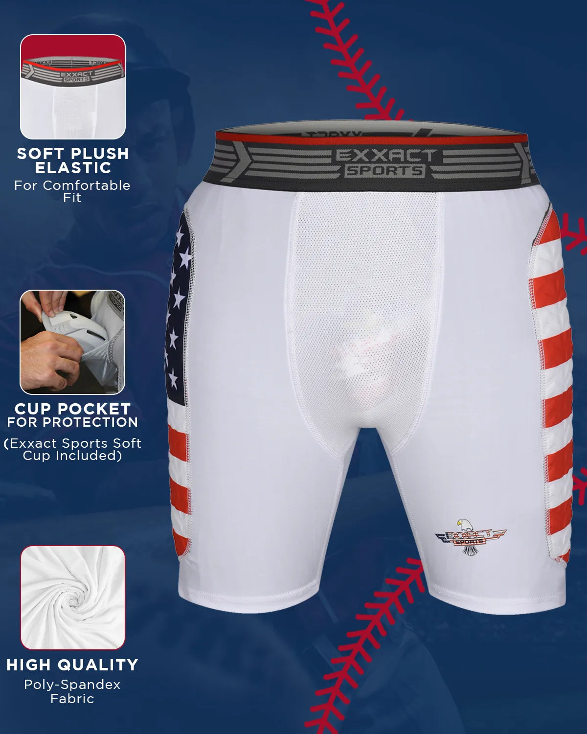 Men’s Padded Compression Sliding Shorts with Soft Athletic Cup (patriot)