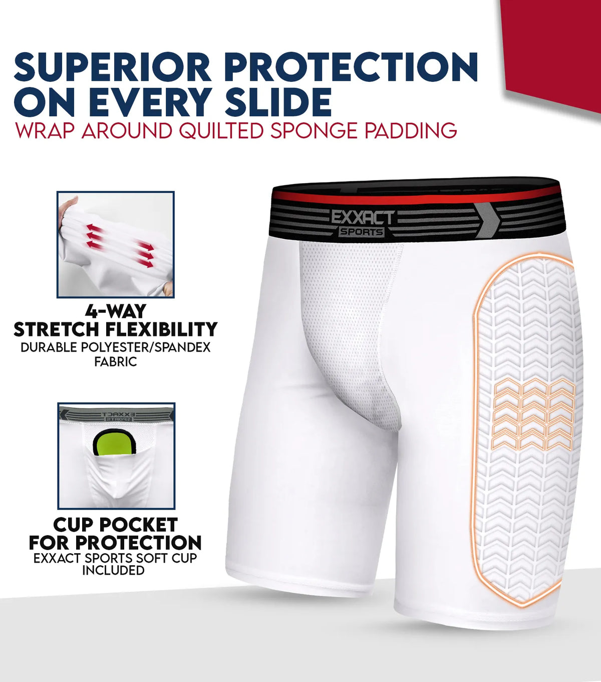 Men’s Padded Compression Sliding Shorts with Soft Athletic Cup (white)