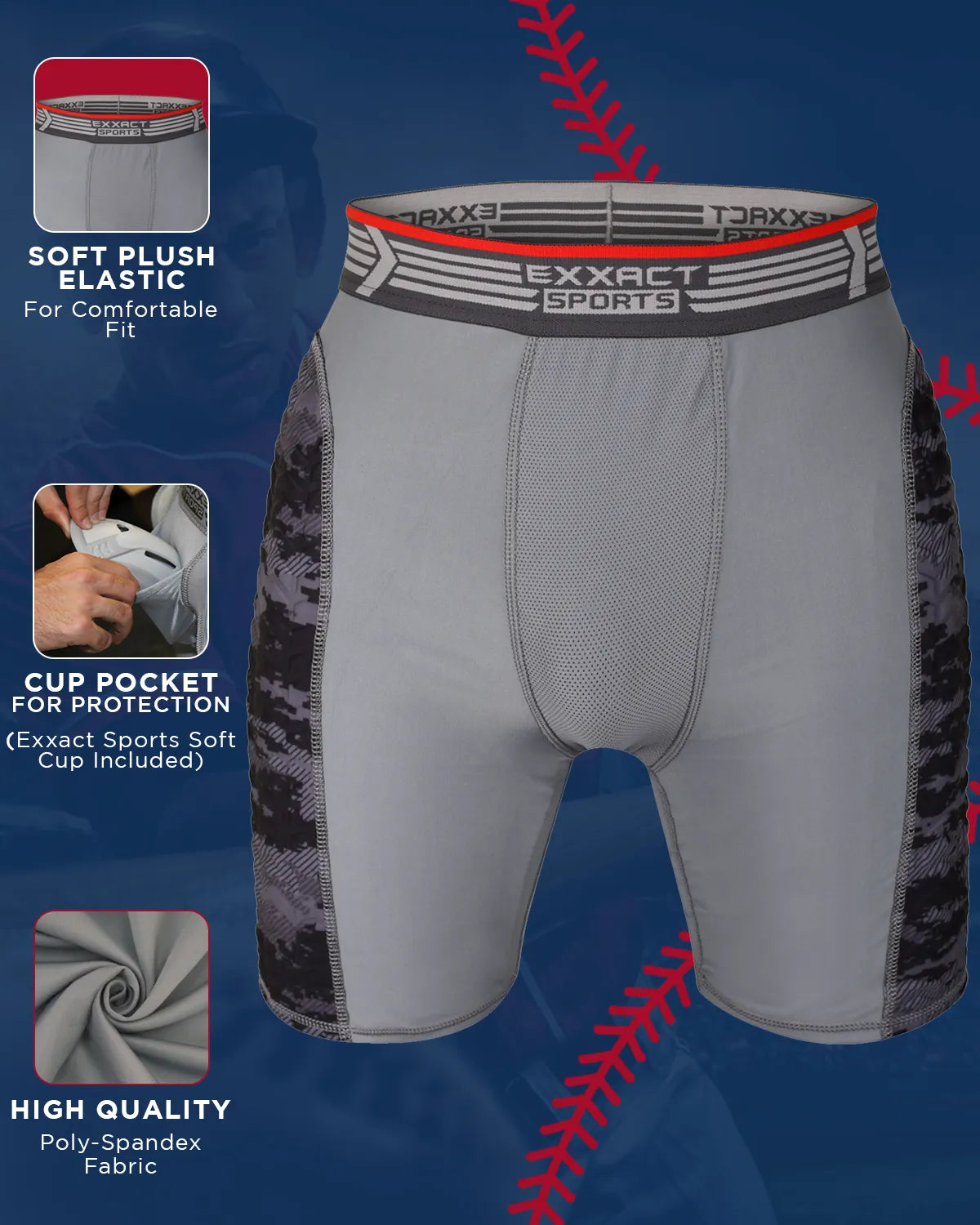 Men’s Padded Compression Sliding Shorts with Soft Athletic Cup (gray/black)