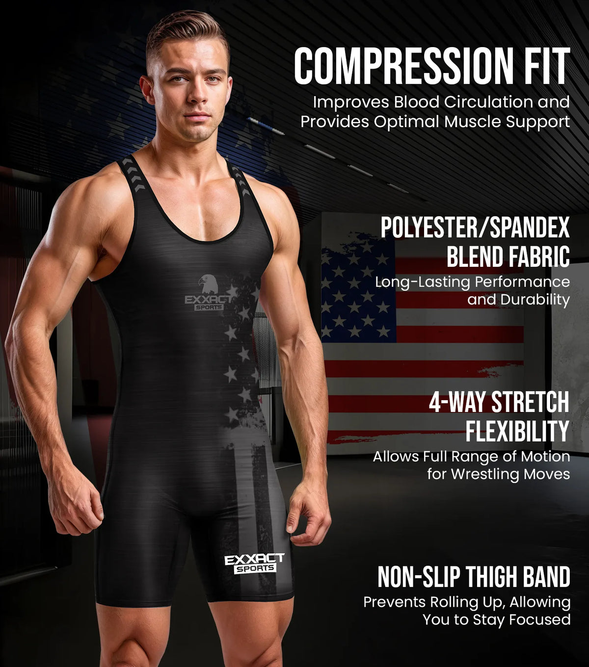Men’s Patriot Wrestling Singlets (black)