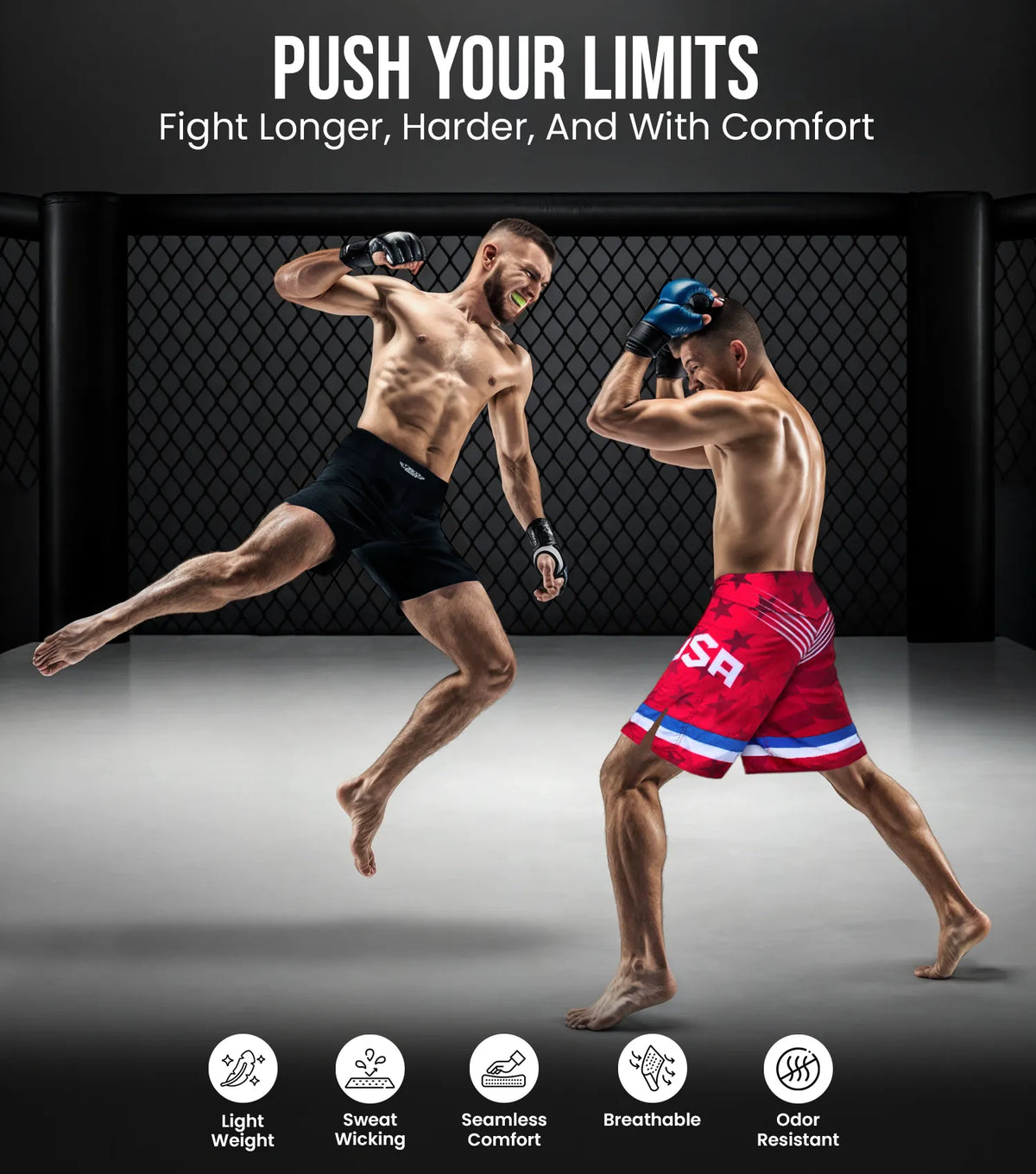 Men’s Pro Mma Shorts No-gi Bjj Jiu Jitsu for Boxing Ufc & Cross Training (red Usa)