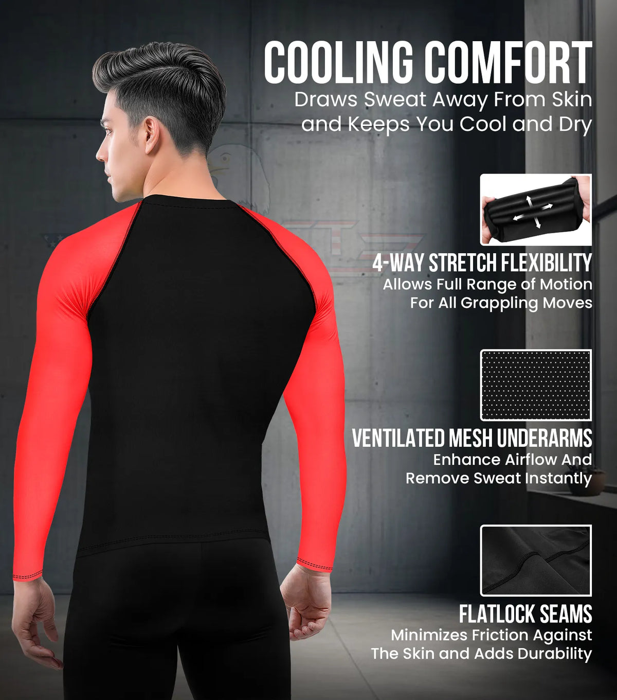 Men’s Red Bjj Rash Guard Long Sleeve