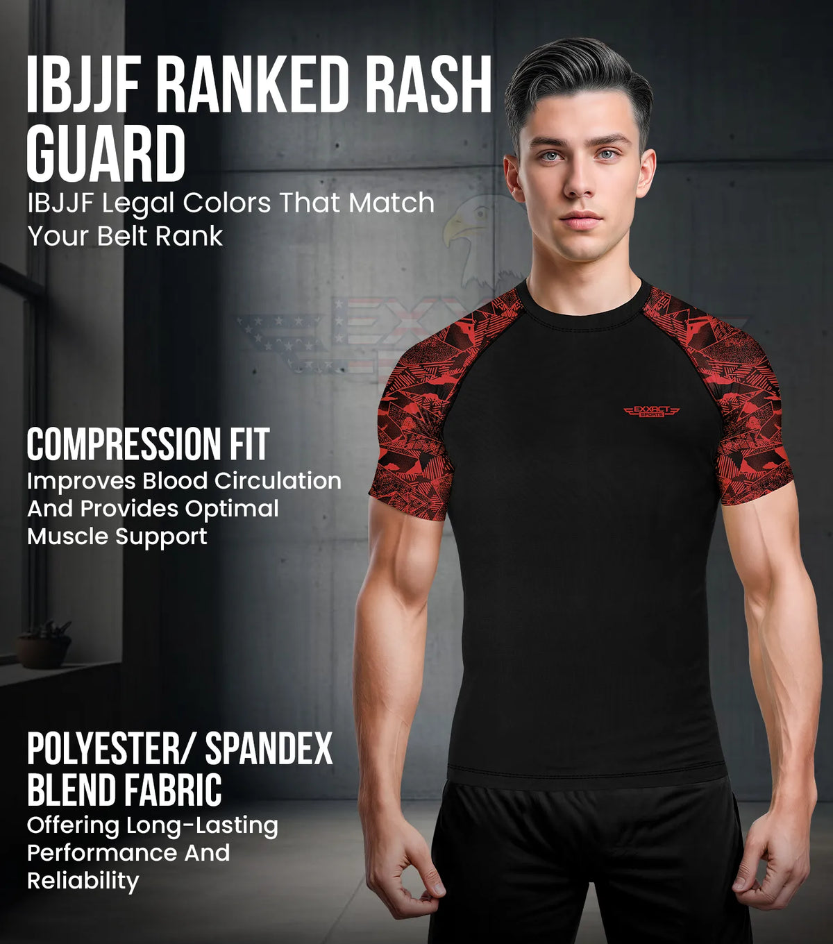 Men’s Red Texture Bjj Rash Guard Short Sleeve