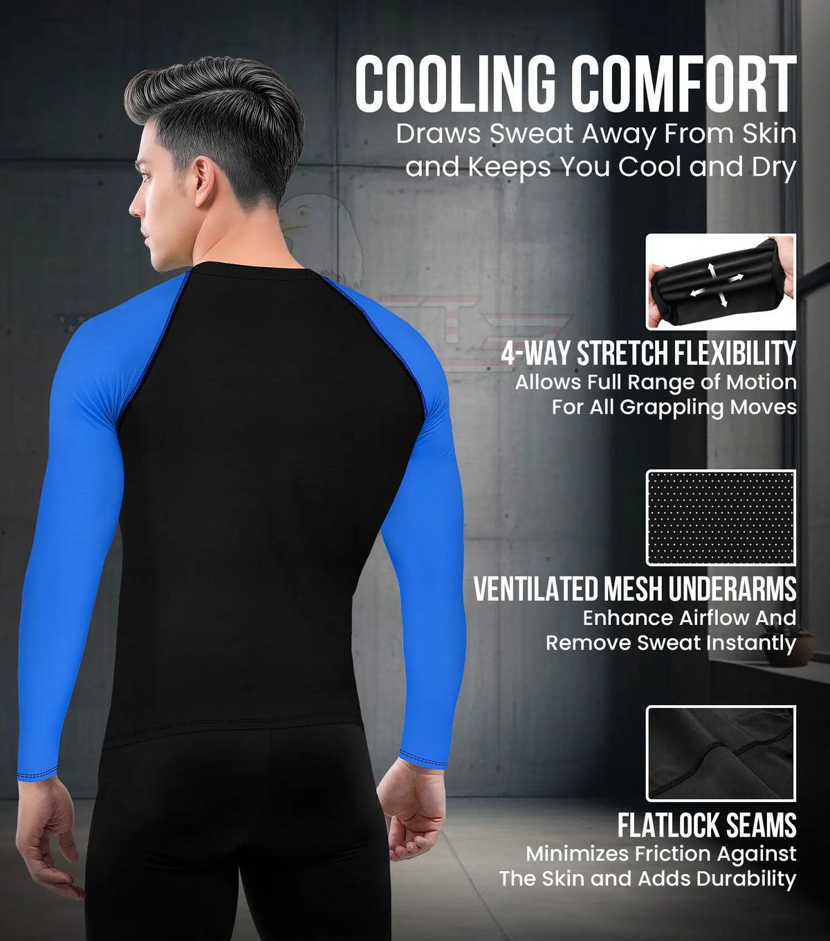 Men’s Royal Blue Bjj Rash Guard Long Sleeve