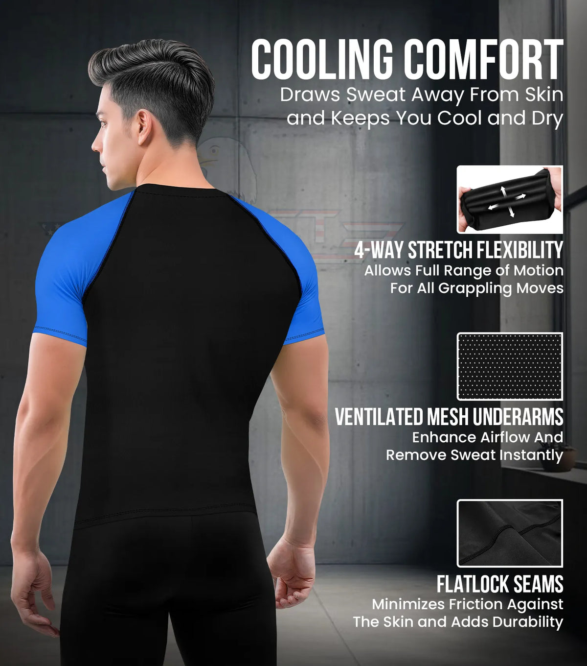 Men’s Royal Blue Bjj Rash Guard Short Sleeve