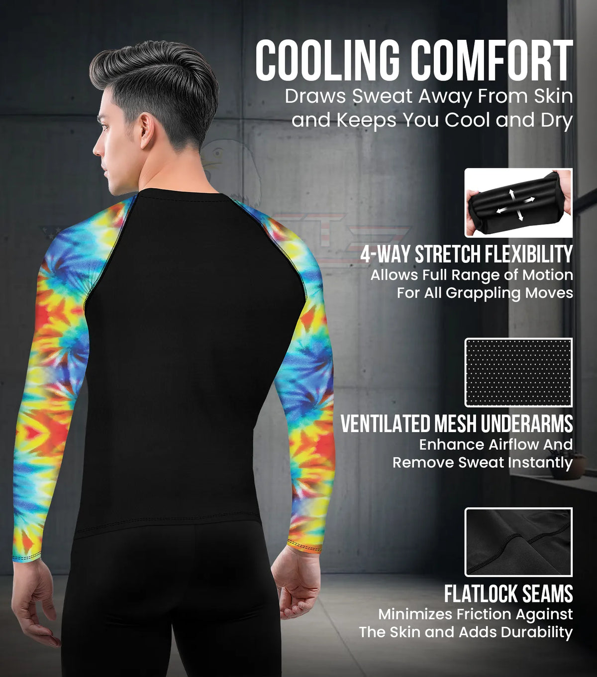 Men’s Tie Dye Bjj Rash Guard Long Sleeve