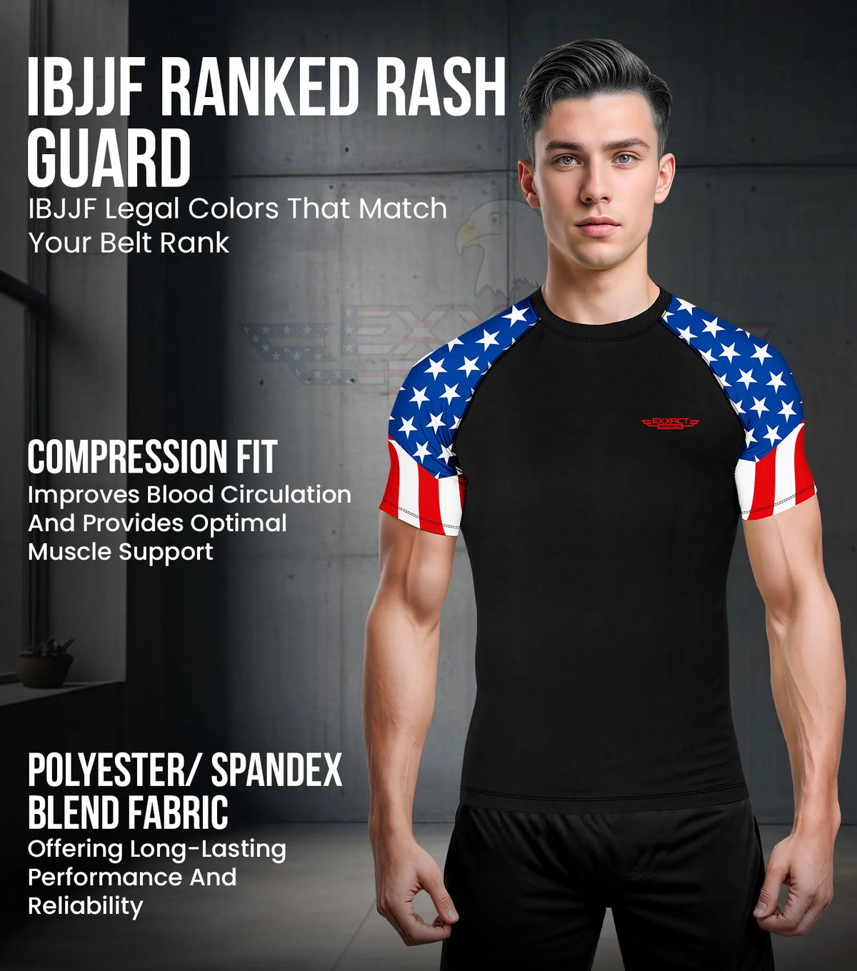 Men’s Usa Flag Bjj Rash Guard Short Sleeve