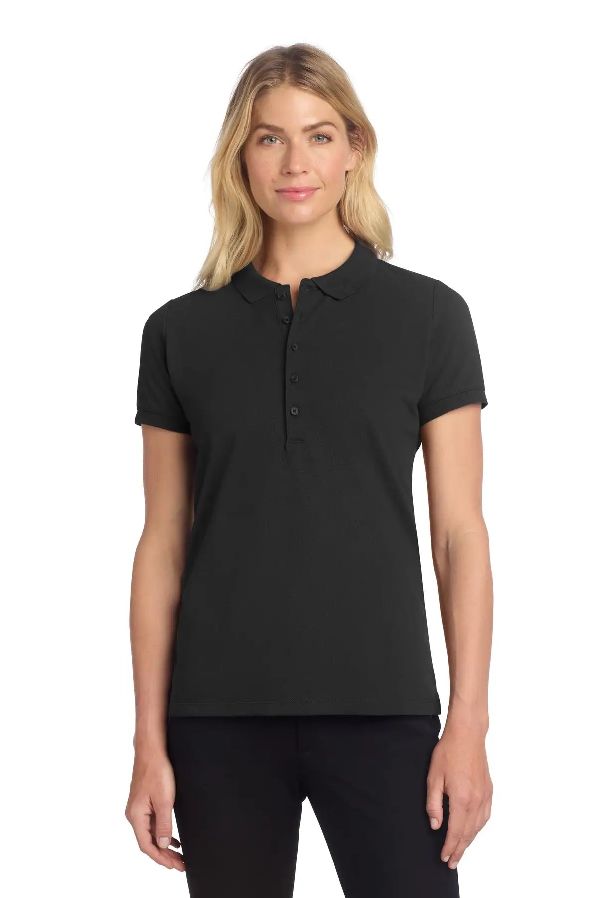 Mercer + mettle Mm1001 Women’s Stretch Heavyweight Pique Polo - Deep Black - Ladies Xs