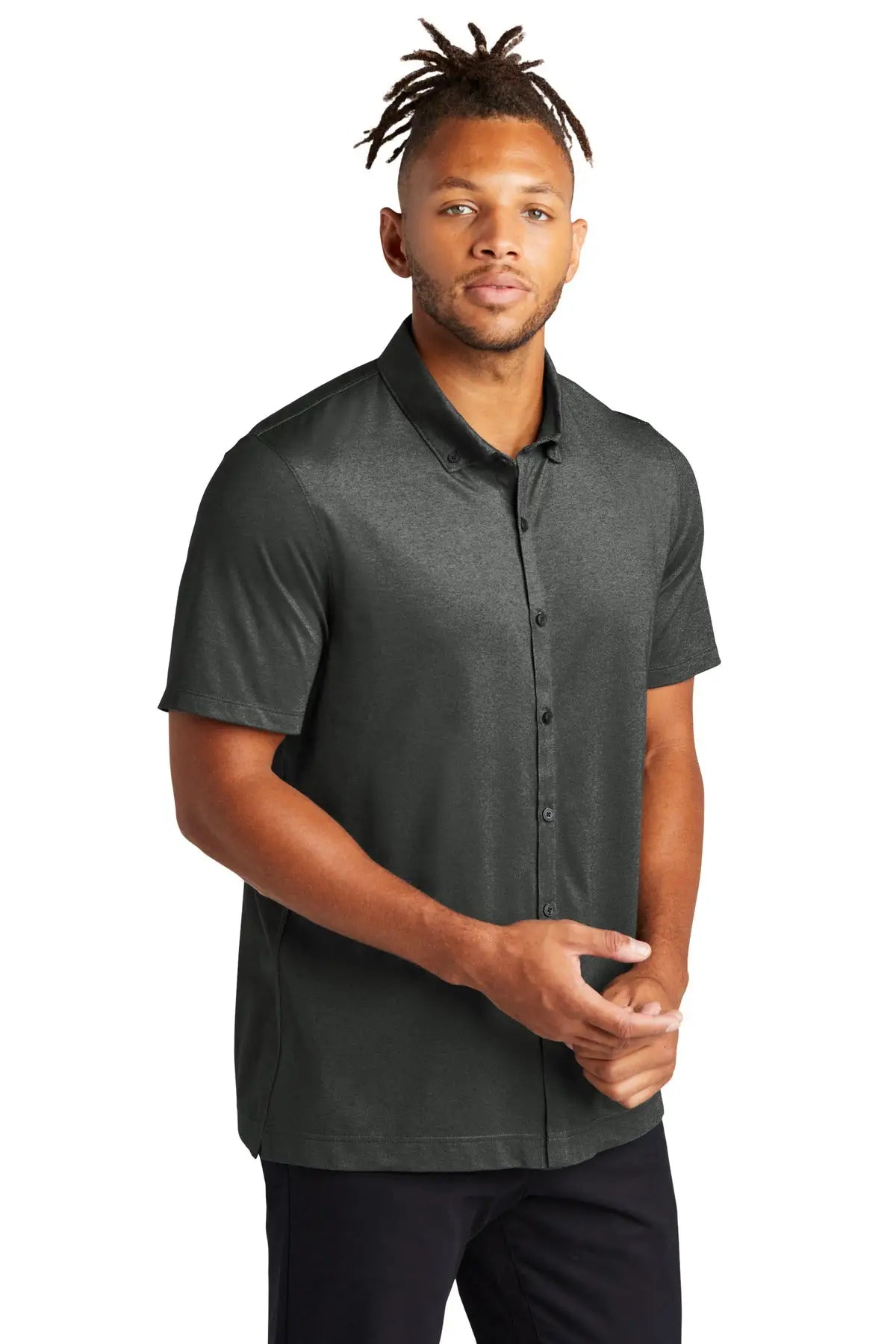 Mercer + mettle Mm1006 Stretch Pique Full-button Polo - Anchor Gray Heather