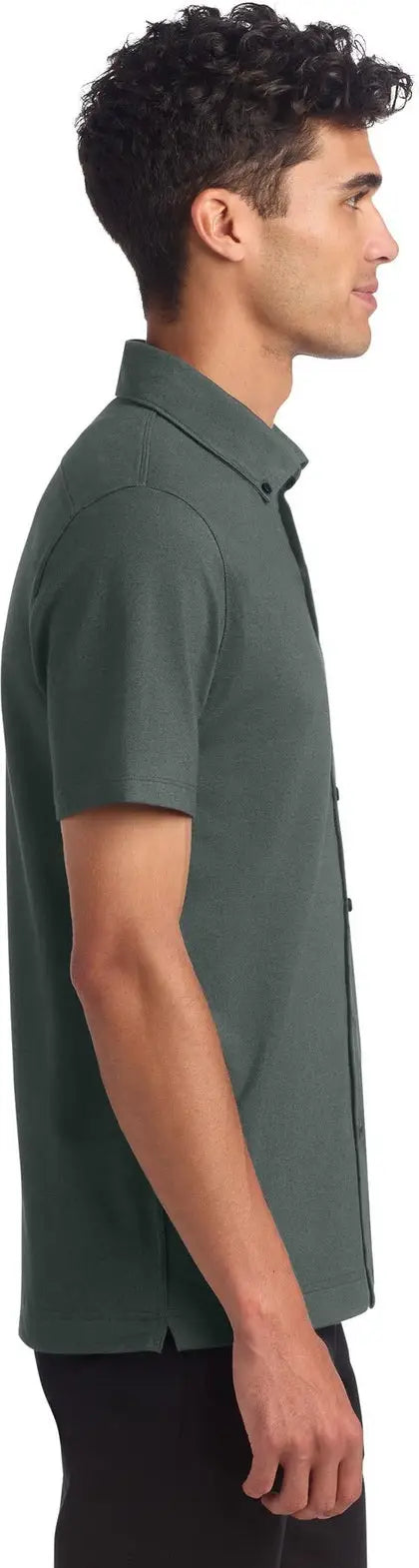 Mercer + mettle Mm1006 Stretch Pique Full-button Polo - Anchor Gray