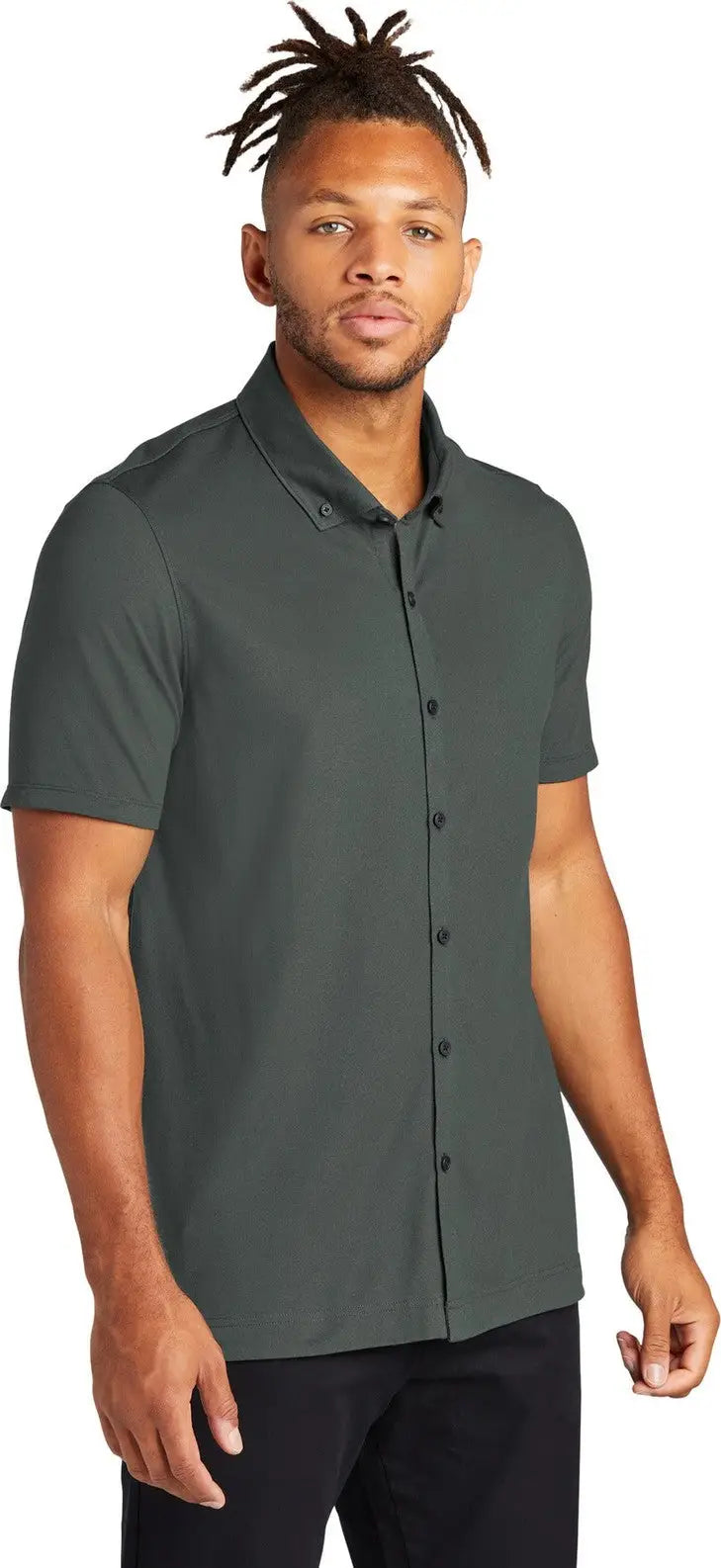 Mercer + mettle Mm1006 Stretch Pique Full-button Polo - Anchor Gray