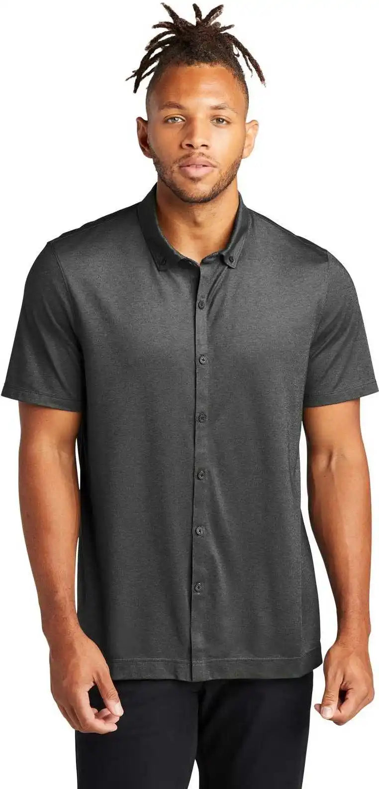 Mercer + mettle Mm1006 Stretch Pique Full Button Polo Anchor Grey Heather
