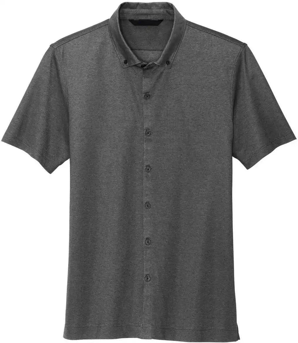 Mercer + mettle Mm1006 Stretch Pique Full Button Polo Anchor Grey Heather