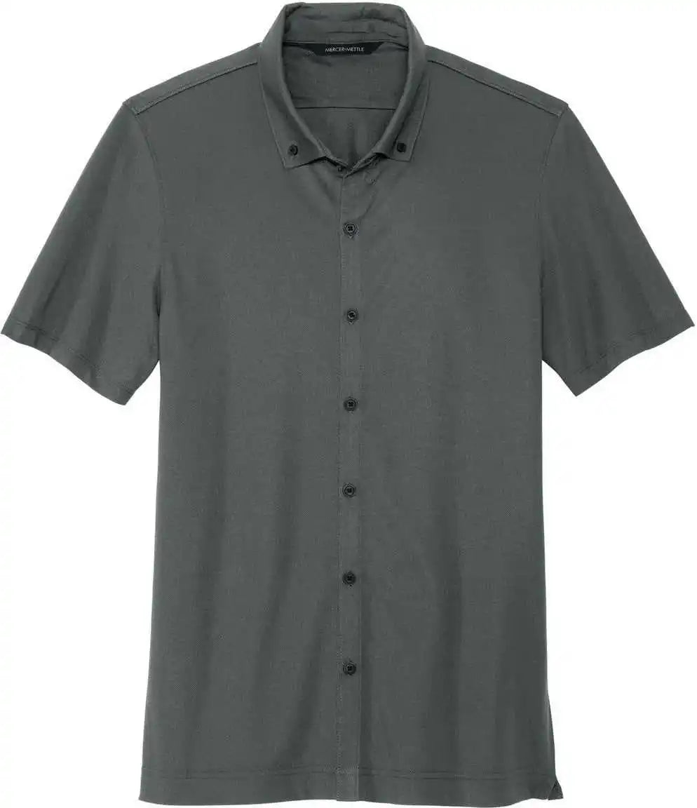Mercer + mettle Mm1006 Stretch Pique Full Button Polo Anchor Grey