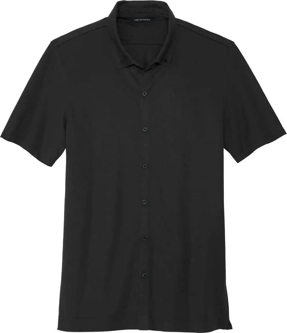 Mercer + mettle Mm1006 Stretch Pique Full Button Polo Deep Black