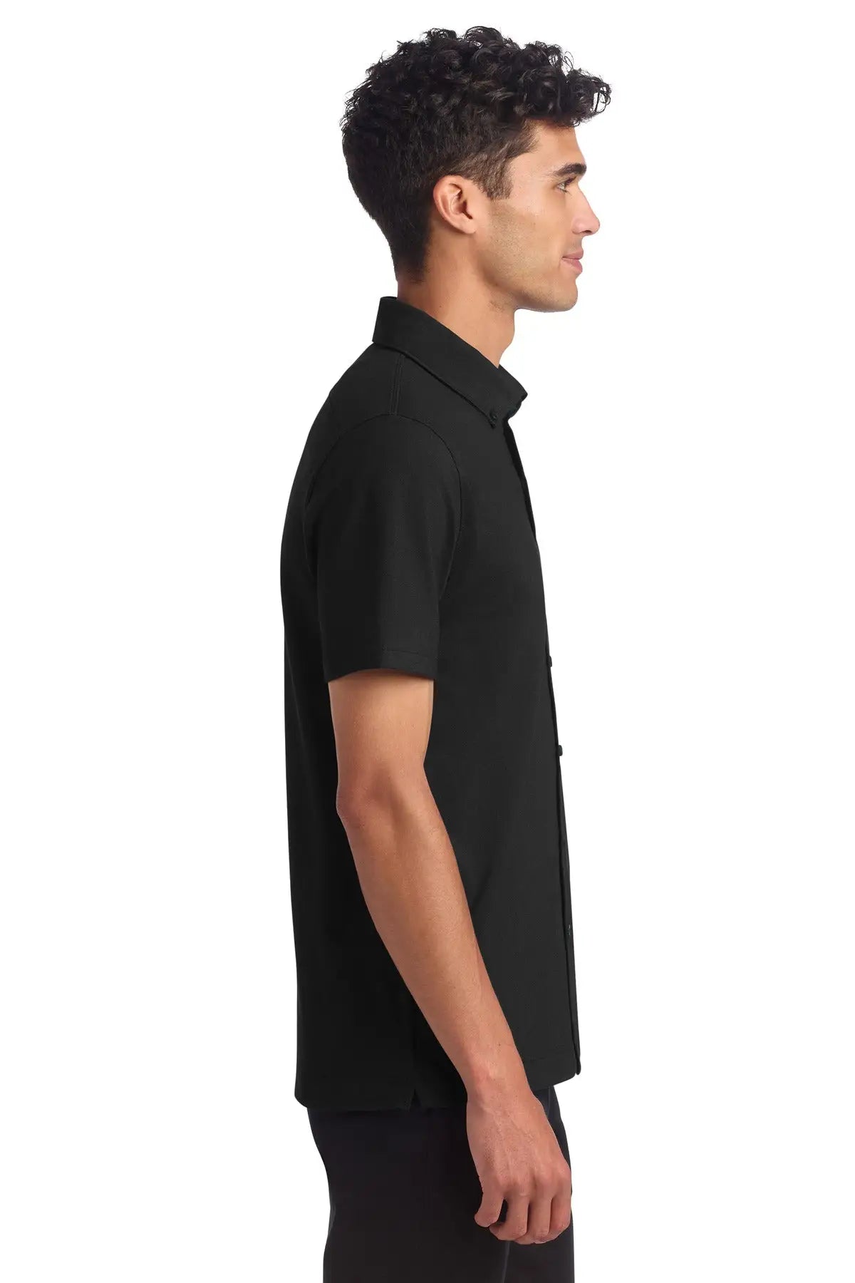 Mercer + mettle Mm1006 Stretch Pique Full-button Polo - Deep Black