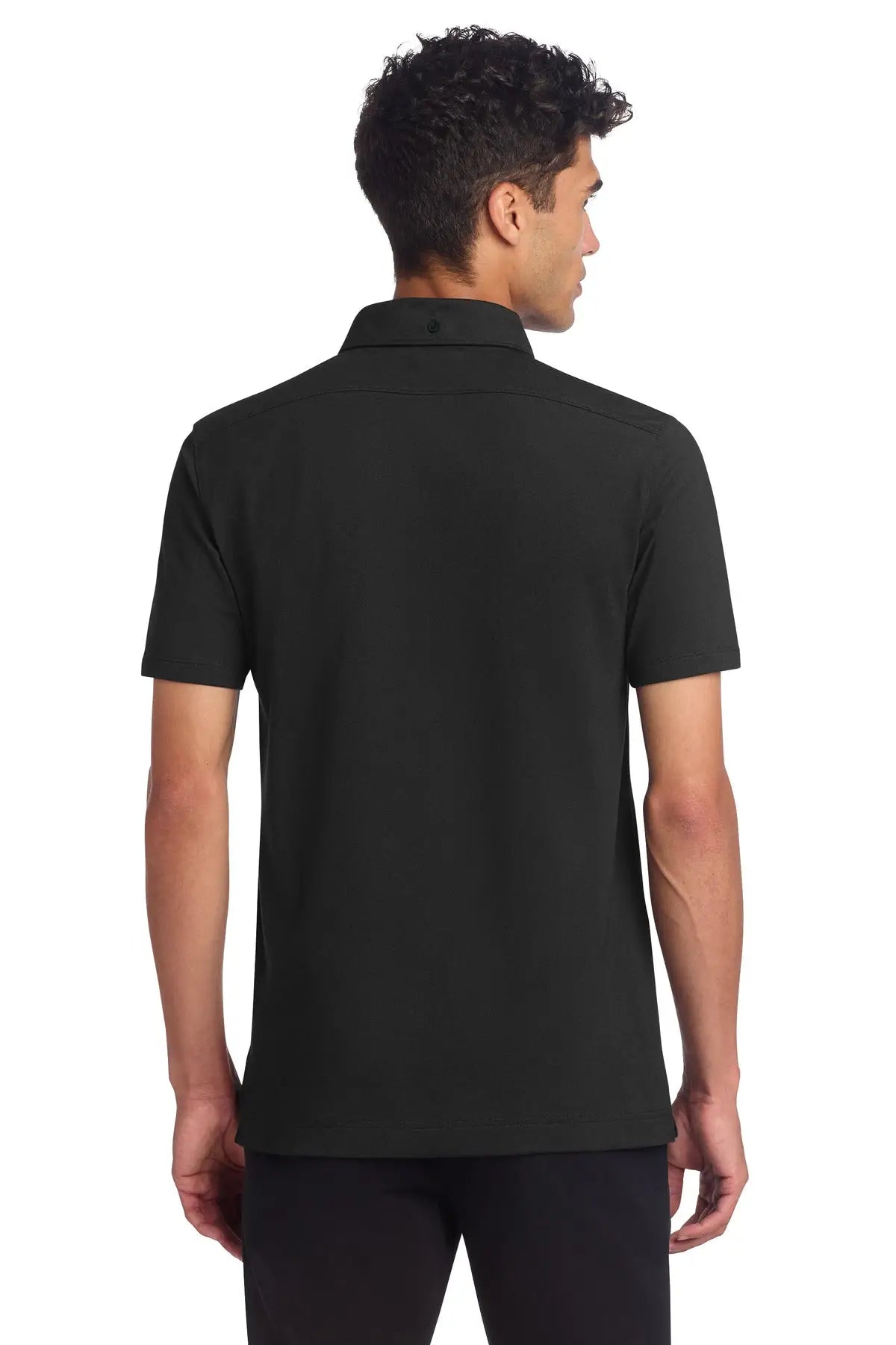 Mercer + mettle Mm1006 Stretch Pique Full-button Polo - Deep Black