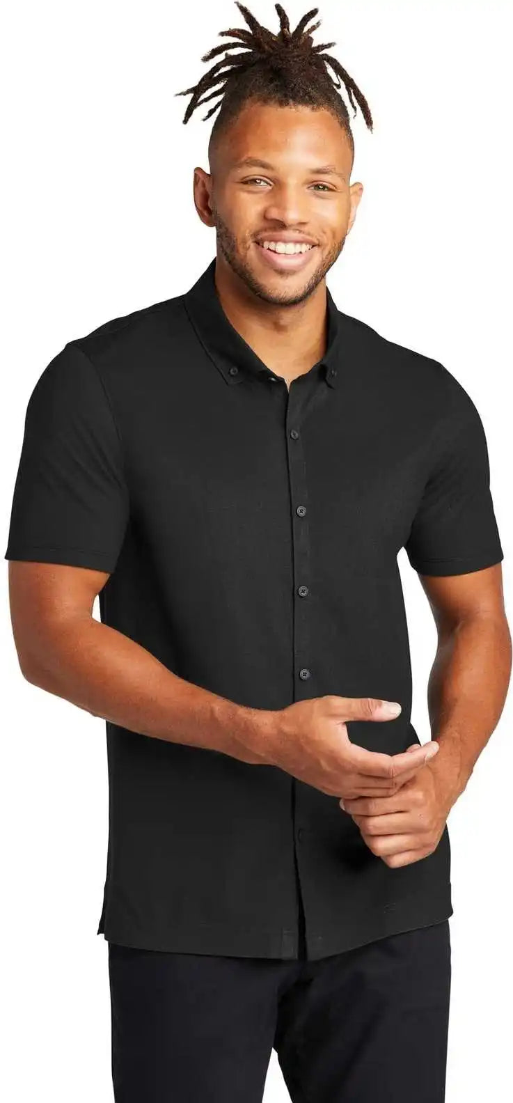 Mercer + mettle Mm1006 Stretch Pique Full Button Polo Deep Black