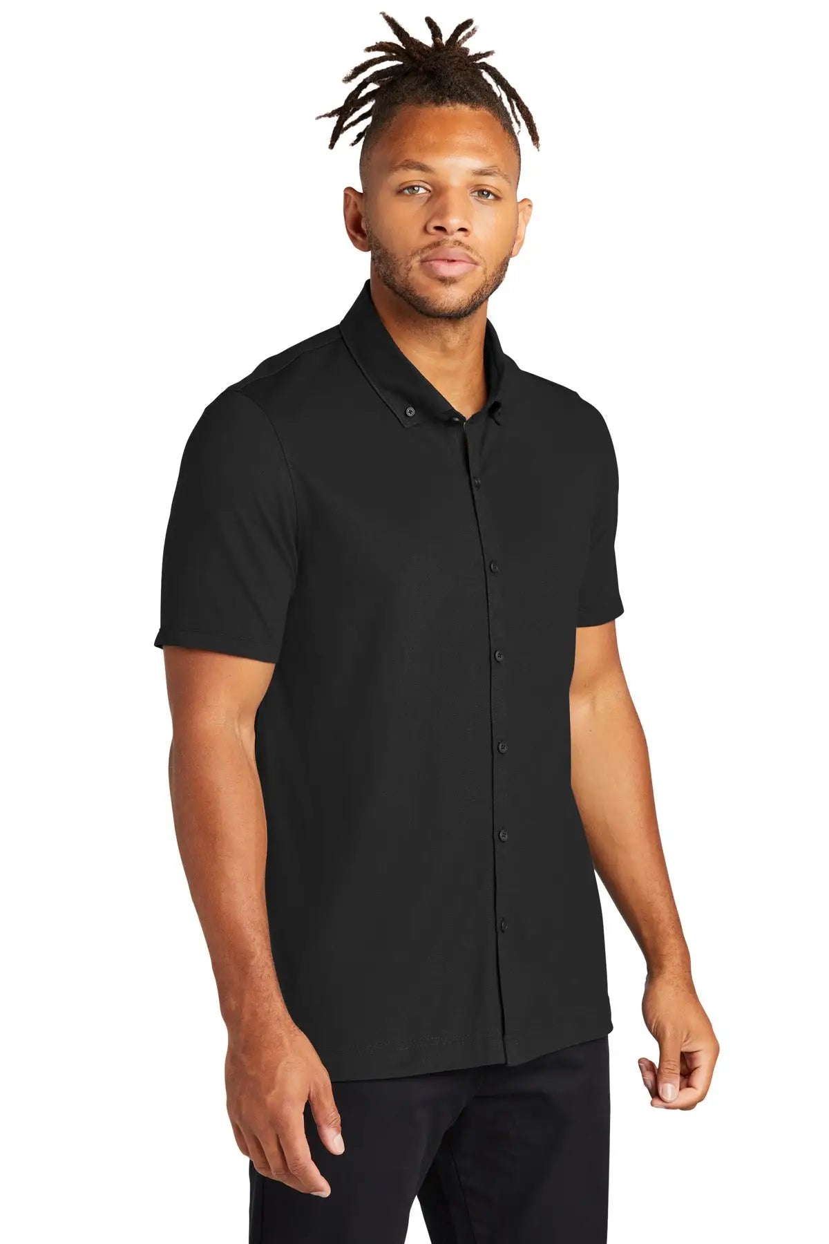 Mercer + mettle Mm1006 Stretch Pique Full-button Polo - Deep Black