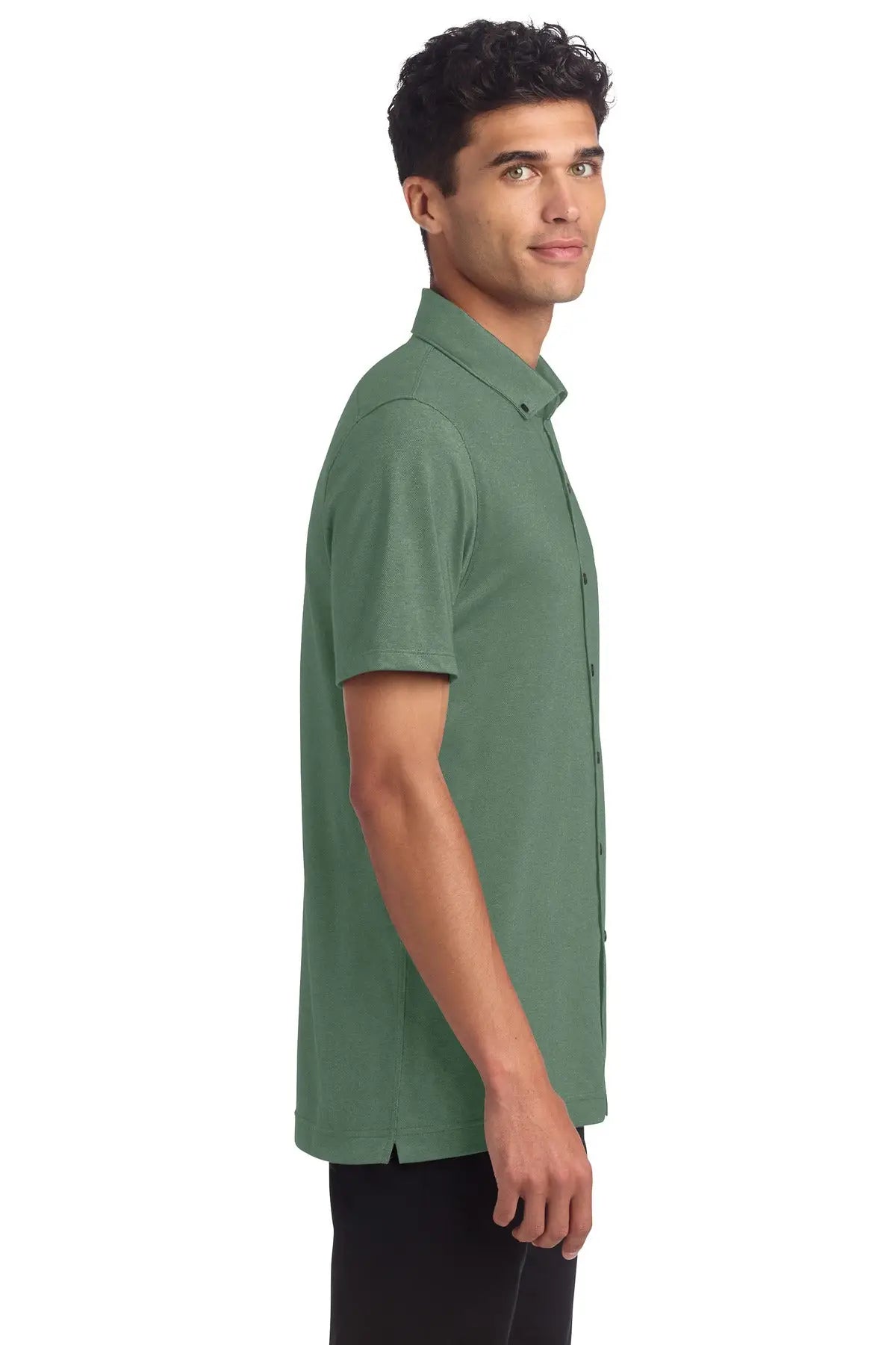 Mercer + mettle Mm1006 Stretch Pique Full-button Polo - Sage Heather
