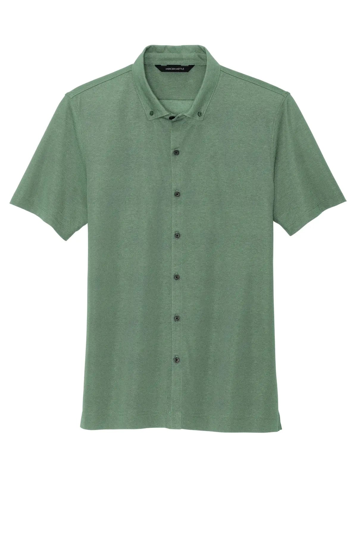 Mercer + mettle Mm1006 Stretch Pique Full-button Polo - Sage Heather