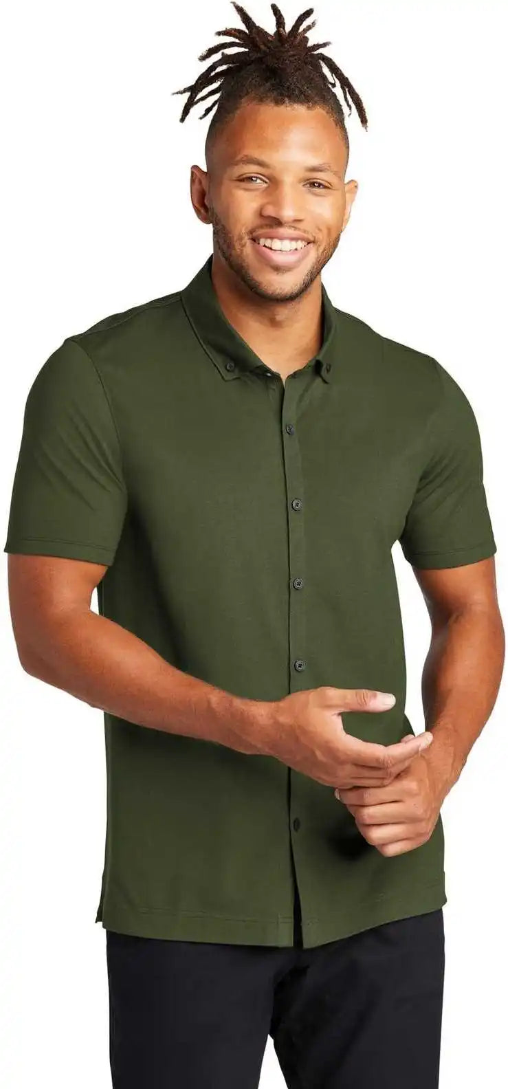 Mercer + mettle Mm1006 Stretch Pique Full-button Polo - Townsend Green - Forest / Adult l