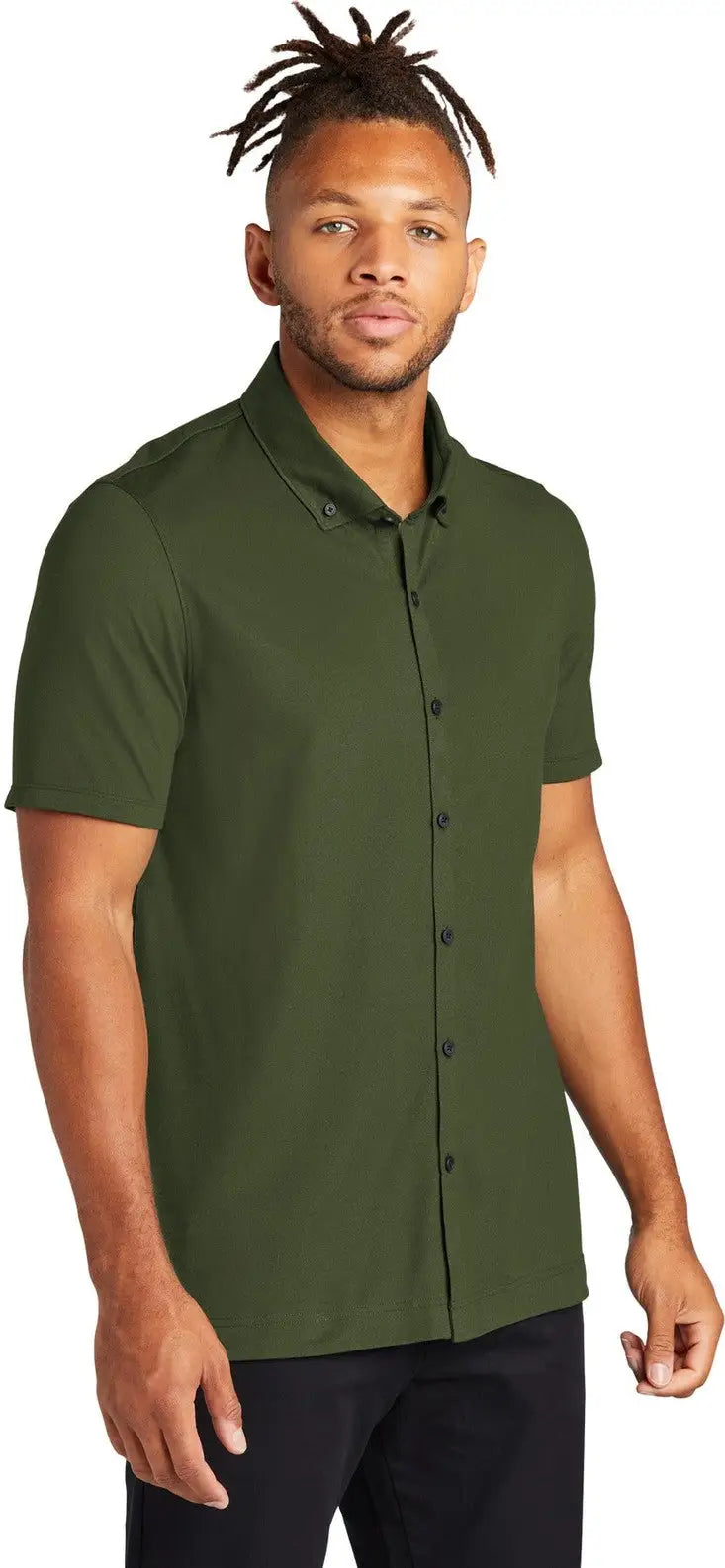Mercer + mettle Mm1006 Stretch Pique Full-button Polo - Townsend Green