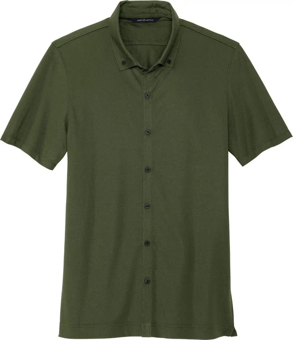 Mercer + mettle Mm1006 Stretch Pique Full-button Polo - Townsend Green
