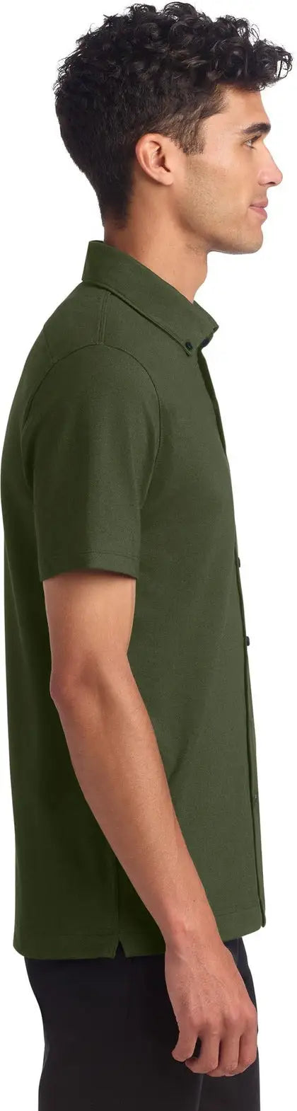 Mercer + mettle Mm1006 Stretch Pique Full-button Polo - Townsend Green