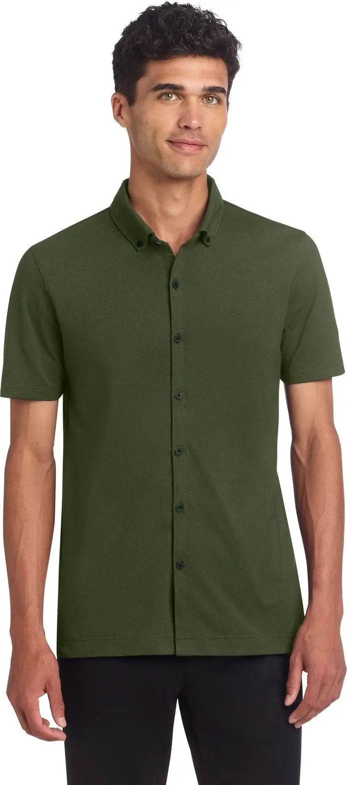 Mercer + mettle Mm1006 Stretch Pique Full-button Polo - Townsend Green - Adult Xs