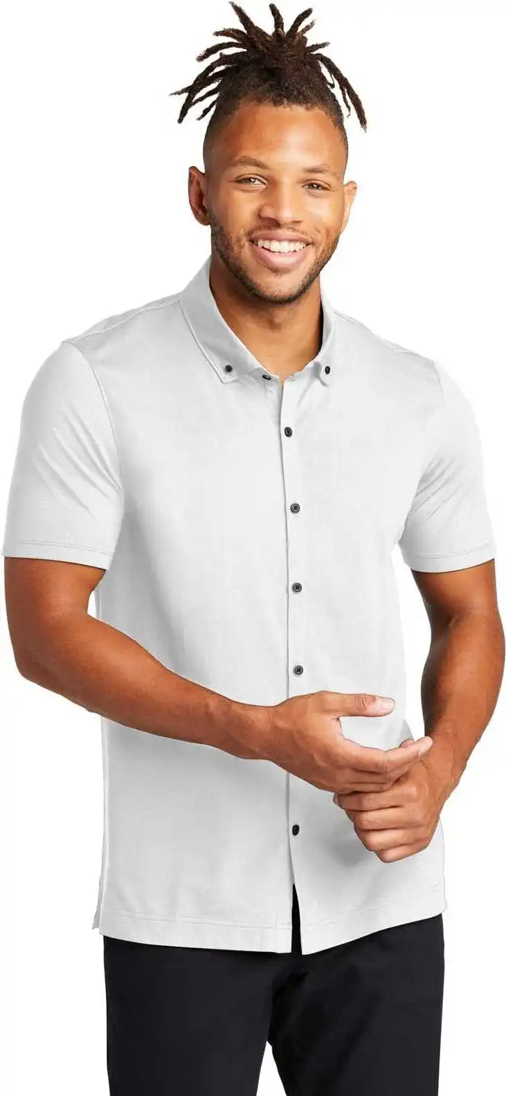 Mercer + mettle Mm1006 Stretch Pique Full Button Polo White