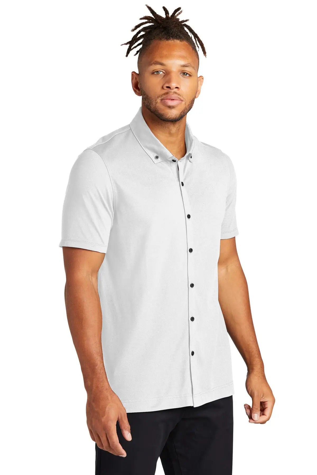 Mercer + mettle Mm1006 Stretch Pique Full-button Polo - White
