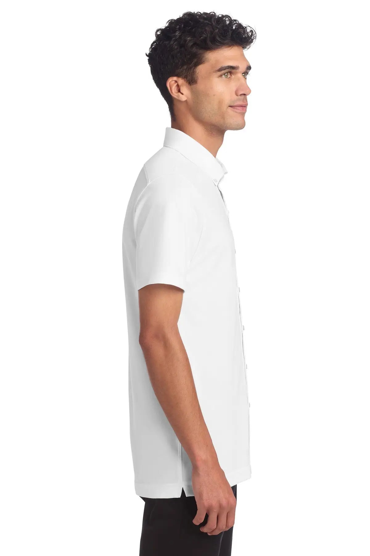 Mercer + mettle Mm1006 Stretch Pique Full-button Polo - White