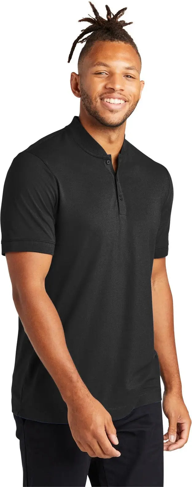 Mercer + mettle Mm1008 Stretch Pique Henley - Deep Black