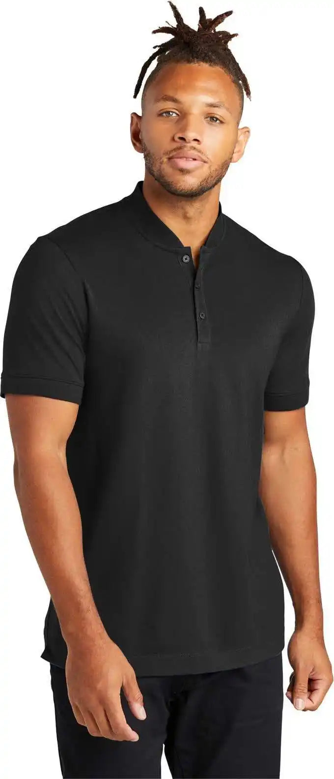 Mercer + mettle Mm1008 Stretch Pique Henley - Deep Black