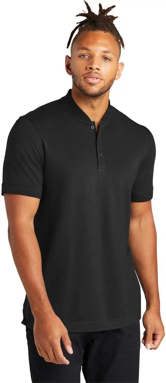 Mercer + mettle Mm1008 Stretch Pique Henley - Deep Black