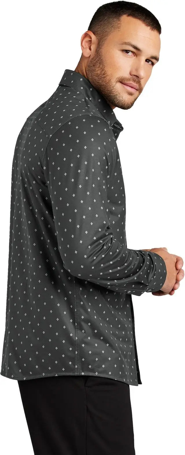 Mercer + mettle Mm1018 Stretch Jersey Long Sleeve Shirt - Anchor Gray Geo Diamond